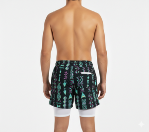 กางเกงชายหาดแบบซับลิเมชั่นสั่งทำพิเศษ 2 in 1 กางเกงว่ายน้ำผู้ชายพร้อมกางเกงเลกกิ้งซับในแบบรัดรูป แฟชั่นทันสมัย แห้งเร็ว - Product Image 2