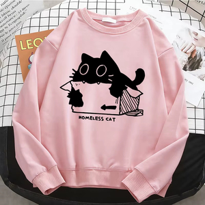 Sudaderas con capucha para mujer, diseño divertido de gato sin hogar, calidad profesional, sudadera básica cálida de forro polar, suave y Kawaii - Product Image 5
