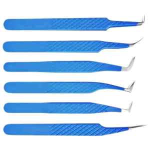 Pinzas para Pestañas DANTRIC IMPLANTS, Juego de 6 Piezas de Acero Inoxidable Azul, Punta Puntiaguda de Precisión de 10 mm, Textura Suave para Extensión de Pestañas - Product Image 3