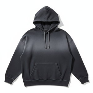 Custom Acid Wash Hoodie Men Heavyweight Drop Shoulder Patch Pocket Distressed Vintage Ripped Streetwear Fleece Sweatshirt - Product Image 1