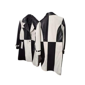 Abrigo de cuero genuino hecho a mano para hombre, estilo trench, en blanco y negro, 100% cuero auténtico, abrigo largo personalizado. - Product Image 1