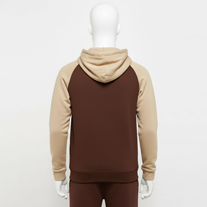 Sudadera con Capucha de Dos Tonos para Hombre, Marrón y Beige, Sudadera con Capucha en Contraste, Estilo Casual, Manga Raglán, Ropa de Calle Cómoda para Uso Diario - Product Image 3