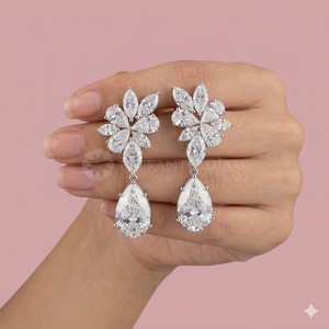 Boucles d'oreilles élégantes en diamants taillés poire et marquise, bijoux fins pour femmes, provenant d'un fournisseur et fabricant indien. - Product Image 3
