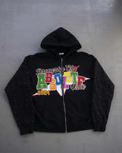 Sweat à capuche zippé oversize imprimé sur mesure pour hommes Sweat-shirt d'hiver 100% coton avec motif imprimé de lettres en strass - Product Image 1