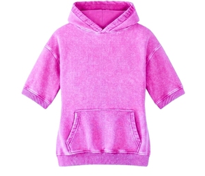 Sweat à capuche décontracté pour femme grande taille 100 % coton lavé à manches courtes, respirant, de haute qualité, pour l'hiver, avec logo personnalisé - Product Image 3