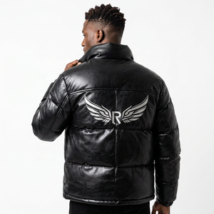 Men's Black Jacket With Wing Logo Foil Print Stand Collar Winter Streetwear <b>Coat</b> <b>Zipper</b> Thick Insulated - Product Image 4