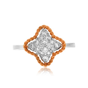 Anillo Fascinante con Diamantes en Forma de Estrella, Anillo con Racimo de Diamantes Brillantes - Banda de Plata de Ley con Marco Trenzado en Oro Rosa - Product Image 3