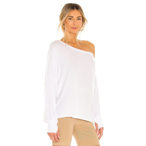 <b>Long</b> <b>Sleeve</b> <b>Off</b> <b>Shoulder</b> Pullover Sweatshirt Women French Terry Oversized Shirt <b>Off</b> <b>The</b> <b>Shoulder</b> Boatneck Fleece <b>Top</b> Ladies - Product Image 1