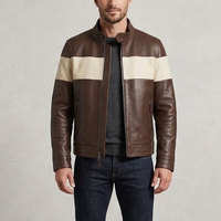 Veste robuste en cuir véritable pour homme, vêtement d'extérieur classique et décontracté, fermeture éclair intégrale sur le devant, col montant, poches zippées et doublure intérieure douce