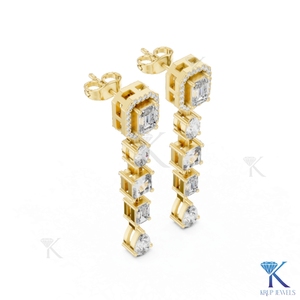 Pendientes de Diamantes Cultivados en Laboratorio CVD con Corte Mixto, Corte Esmeralda Halo, Oro Sólido de 14K, Joyería de Lujo para Novia - Product Image 2