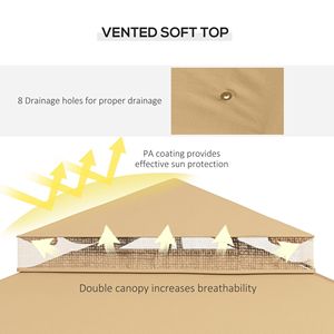 Gazebo da Giardino 10x12 Marrone con Doppio Tetto e Scaffali Angolari, Riparo Impermeabile in Acciaio per Esterni, Ideale per Villa, Cortile, Parco, Centro Commerciale - Product Image 6
