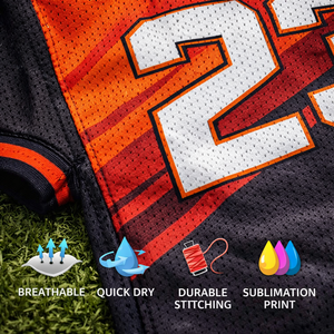 ผู้ผลิตเสื้ออเมริกันฟุตบอลแบบ OEM ตามสั่ง แห้งเร็ว ระบายอากาศได้ดี ซับเหงื่อ 100% โพลีเอสเตอร์ พิมพ์ลายชื่อผู้เล่นแบบ Sublimation - Product Image 3