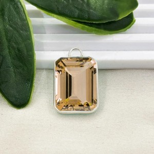 Rectangle Bezel Champagne Quartz Gemstone 20x15 MM Charms <b>Pendant</b> - Handmade Jewelry - Silver Plated Fashion <b>Pendant</b> - Product Image 1
