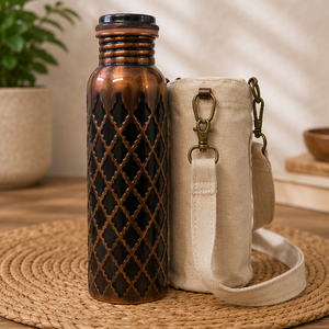 Authentic Copper Water <b>Bottle</b> Sleeve And <b>Brush</b> Kit Eco-friendly Portable Multi-Use Home Use with Coaster Lids - Product Image 1