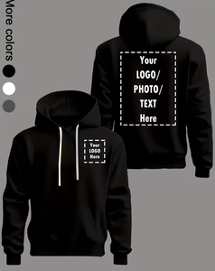 Customizable Logo Hoodie Men Black Cotton Fleece Knitted Pullover Front Digital Printing Oversized Fit Winter Casual - Product Image 1