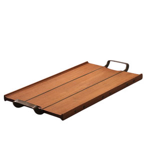 Plateau de service rectangulaire en bois foncé de style antique avec poignées intégrées, fait main en bois massif, pour la cuisine - Product Image 3