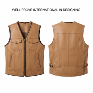 Chaleco de Cuero Vacuno Genuino Marrón Premium para Hombre, Cuello en V, 350 GSM, Diseño de Panel en la Parte Posterior, Logotipo Grabado Personalizado, Secado Rápido y Transpirable - Product Image 3