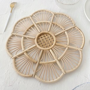 Eco Friendly Flower Shape Rattan Placemat Handmade Woven Table <b>Mat</b> Boho Dining Table Decor Natural Rattan Charger <b>Plate</b> - Product Image 1