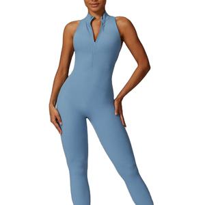 Women's Sexy Scrunch Butt Yoga Bodysuit Sleeveless Front Zip Tight Waist Fit One-Piece Gym Athletic Jumpsuit Women's <b>Rompers</b> - Product Image 1