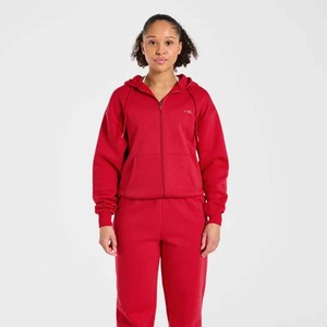 High Quality Vintage Custom Women Oversized <b>Zip</b>-<b>Up</b> Embroidered Floral Knitted Hoodie Organic Cotton Fleece <b>Crop</b> Top - Product Image 3