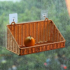 Woven Rattan Wall <b>Hanging</b> <b>Basket</b> Rectangular Storage Bin Plastic Organizer Rack for Bathroom Home Decor - Product Image 5