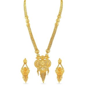 Conjunto Clásico de Collar y Pendientes Chapados en Oro de 24K con Diseño de Borla para Mujer, Joyería de Boda - Product Image 1