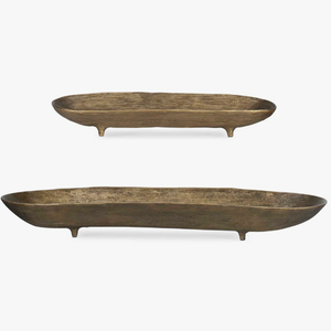 Bandejas decorativas artesanales de latón ranurado, cuencos rústicos industriales con base, cuencos metálicos texturizados con base tipo canoa - Product Image 4