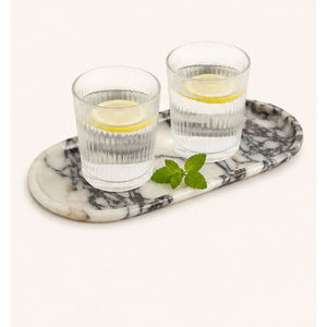 จานเสิร์ฟหินอ่อนรูปวงรี ดีไซน์มินิมอล ลายขาวดำ จานและถ้วย - Product Image 2