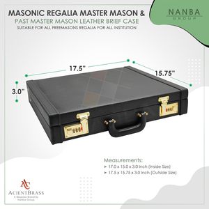 Mallette de transport pour étole maçonnique en cuir véritable pour Maître Maçon et Maître de Cérémonie, avec serrures à combinaison dorées et 5 compartiments, facile à transporter - Product Image 2