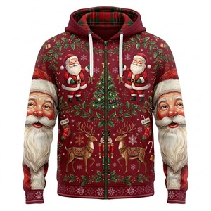Sudadera con Capucha Unisex de Navidad con Estampado de Papá Noel, Informal de Invierno, Sublimación, Poliéster/Algodón, Impresión Digital - Product Image 6