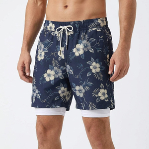 Custom Private Label <b>Men's</b> Athletic Swim <b>Trunks</b> 2-in-1 Design Solid Front Logo Board Shorts High-End Summer Beachwear - Product Image 1