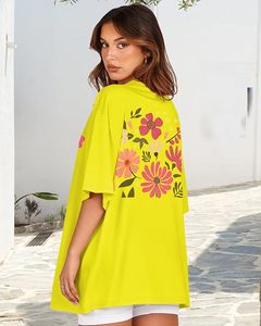 T-shirt décontracté pour femme, col rond, manches courtes, coupe ample, en jersey de coton, imprimé floral, printemps-été - Product Image 6
