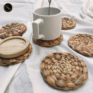 Set de table unique en jacinthe d'eau naturelle, design bohème, écologique, antidérapant, réutilisable, fait main, diamètre 30 cm - Product Image 1