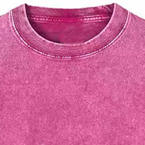 เสื้อยืดแขนสั้นผ้าฝ้ายฟอกทรงโอเวอร์ไซส์สำหรับผู้ชาย สีพื้น ลำลอง คอถัก ไม่มีปก เสื้อฤดูร้อน สีชมพู - Product Image 4