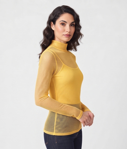 Camiseta de manga larga de malla transparente para mujer, cuello alto, ajuste ceñido, transpirable, para verano y playa, camiseta transparente para mujer - Product Image 4