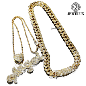 Export Quality Men's 22K Gold Plated Cuban Chain <b>Necklace</b> With Moissanite Letter Pendant Hiphop <b>Statement</b> Jewelry Rope Chain - Product Image 1