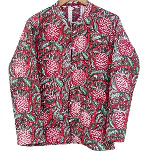 Elegante chaqueta Floral Reversible de algodón acolchado con estampado de bloques para mujer, manga larga, 100% algodón, botón de invierno para la temporada de primavera - Product Image 1