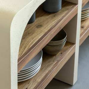 Mesa consola Vandana Elara Mira con acabado en madera efecto hormigón y madera de acacia - Product Image 2