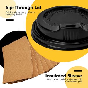 Confezione da 100 Bicchieri Monouso Neri da 350 ml per Caffè con Coperchi e Manicotti, Include Bastoncini per Mescolare per Bevande Calde - Product Image 4