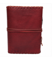 Carnet de notes vintage en cuir véritable, rouge rustique, cousu main, avec sangle de fermeture, pour écrire, cadeau de voyage