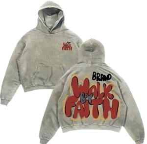 Sudadera con Capucha Gris de 500 Gsm, Estilo Vintage, Personalizada, de Doble Capa, con Efecto Desgastado por el Sol, Lavada al Ácido y con Rasgaduras, para Streetwear - Product Image 1