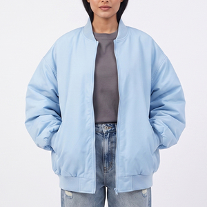 Blouson Bomber Oversize Femme à Manches Longues avec Fermeture Éclair, Veste d'Extérieur, Blouson Bomber Femme à Épaules Tombantes, Blousons Bomber d'Hiver - Product Image 1