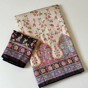 Sari en soie jacquard pure et douce – Tissage Jari complet avec impression numérique et blouse de créateur - Product Image 1