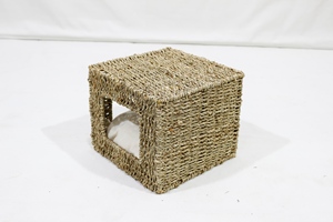 Casa para Mascotas Cuadrada de Mimbre, Cama Transpirable para Gatos con Cojín - Product Image 6