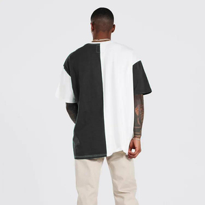 T-shirt décontracté à manches courtes et col rond pour homme, coupe classique, style urbain, avec empiècements contrastants en maille, blanc et vert, en molleton. - Product Image 6