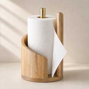 Porte-serviettes en papier en bois courbé, design semi-circulaire, sur pied, style Japandi, accessoire de cuisine, boîte à mouchoirs - Product Image 1