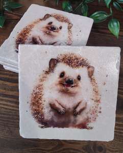 Posavasos de mármol con diseño de erizo rústico, decoración de vida silvestre, arte animal único, tapetes para mesa de café - Product Image 1