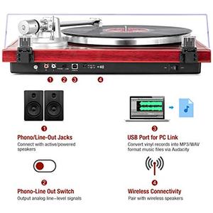Tourne-disque <span class=keywords><strong>vinyle</strong></span> Bluetooth avec cartouche magnétique, lecteur de disques vinyles haute fidélité <span class=keywords><strong>pour</strong></span> le divertissement audio à domicile - Product Image 6