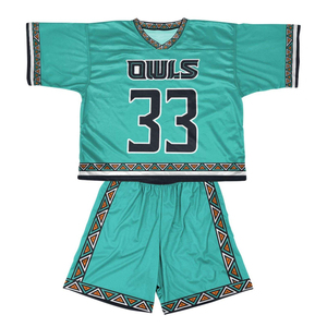 Custom white navy blue lacrosse jersey shorts set sublimated v neck breathable moisture wicking team <b>athletic</b> uniform - Product Image 3