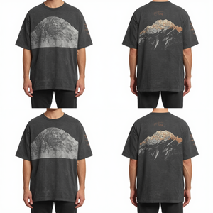 T-shirt Premium pour Homme, Coupe Oversize à Épaules Tombantes, Effet Délavé Acide, avec Motif Montagne Vintage, en Coton Épais - Product Image 2